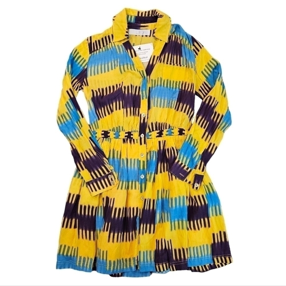 Thakoon Addition Ikat Print Gathered Waist Mini Shirt Dress 2 ASO June Ambrose - Picture 3 of 8